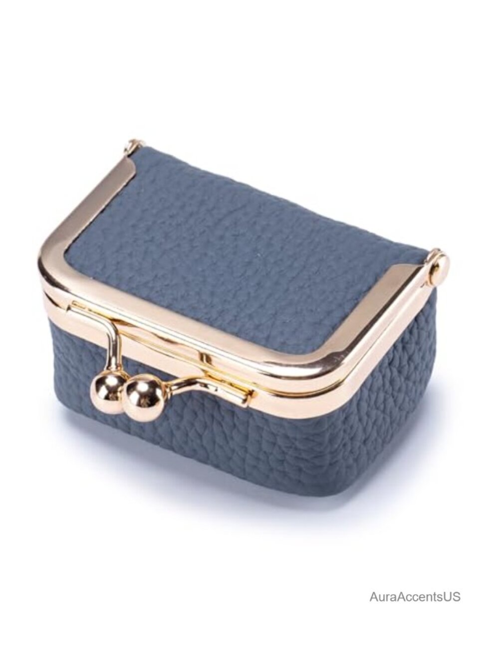 Genuine Leather Travel Jewelry Box with Kiss-Lock Closure Mini Organizer for